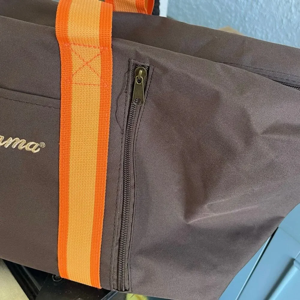 Tommy Bahama Duffle Bag Brown Canvas Orange Trim Weekender Travel Gym